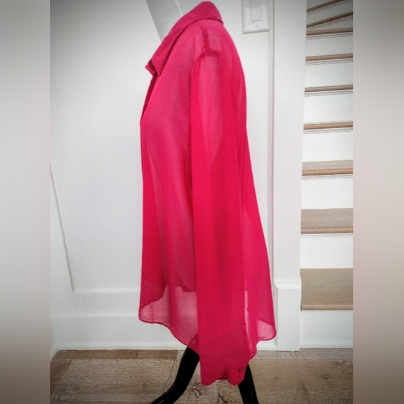 NWOT BCBGeneration W's Large Sheer Collared Button-Down Pink Long Sleeve Blouse - Picture 6 of 9